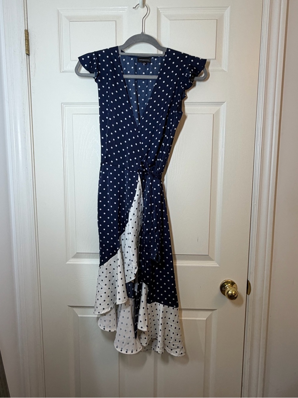 summersalt Navy & White Beach to Brunch Polka Dot Wrap Dress Coverup Size Small